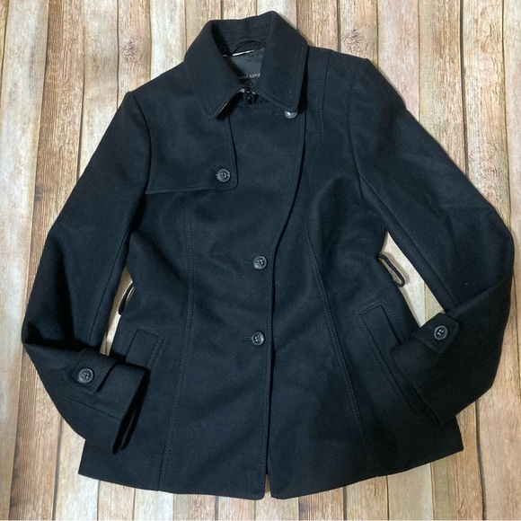 Banana Republic Black Melton Lined Wool Short Trench Coat Size 2 Missing Belt - Picture 7 of 9